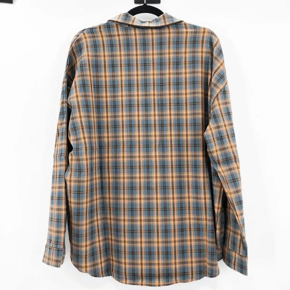NWT Urban Outfitters Daisy Street Tan Blue Relaxed Plaid Button Down Shirt Size - Picture 3 of 5
